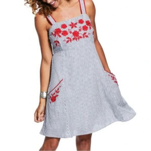 ARIAT Faithful Mini Dress Embroidered Details Seersucker Cotton Women's Medium